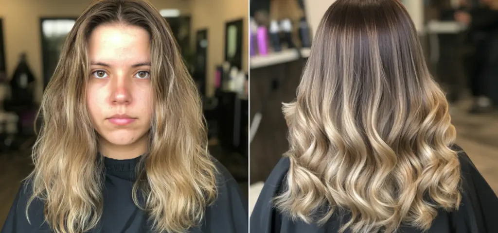 Before and after balayage hair coloring at Capelli Salon Dallas