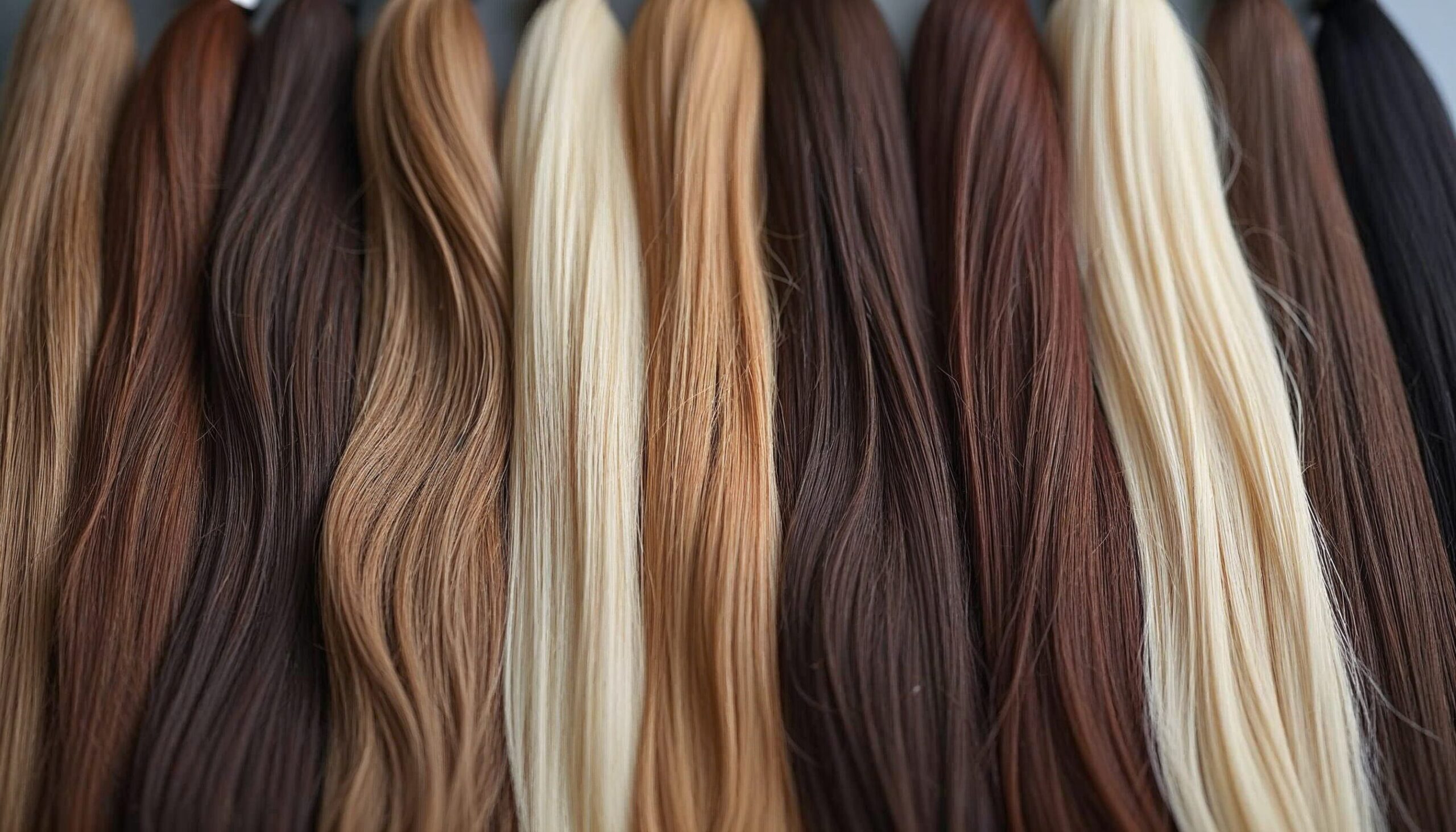 A vibrant array of colored hair extensions displayed at a premier hair salon in Frisco.