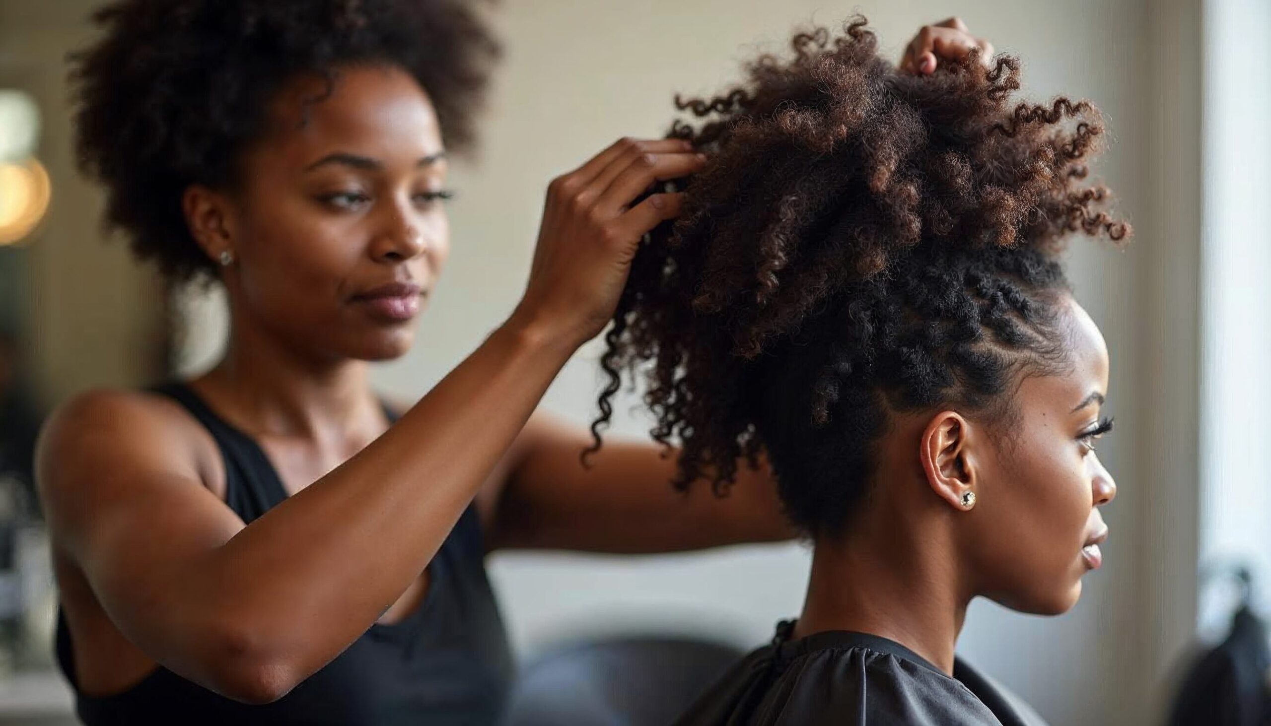 A woman receiving a hair treatment at the best hair salon in Frisco, attended by a skilled stylist.