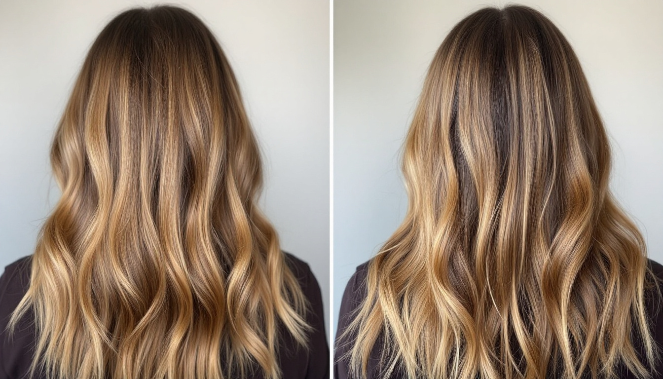 Before and after images showcasing a woman's long hair transformation with Human Hair Extensions TX.